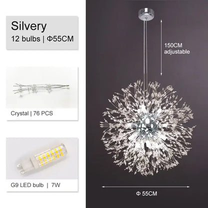 Luxury gold crystal dandelion chandelier living room light