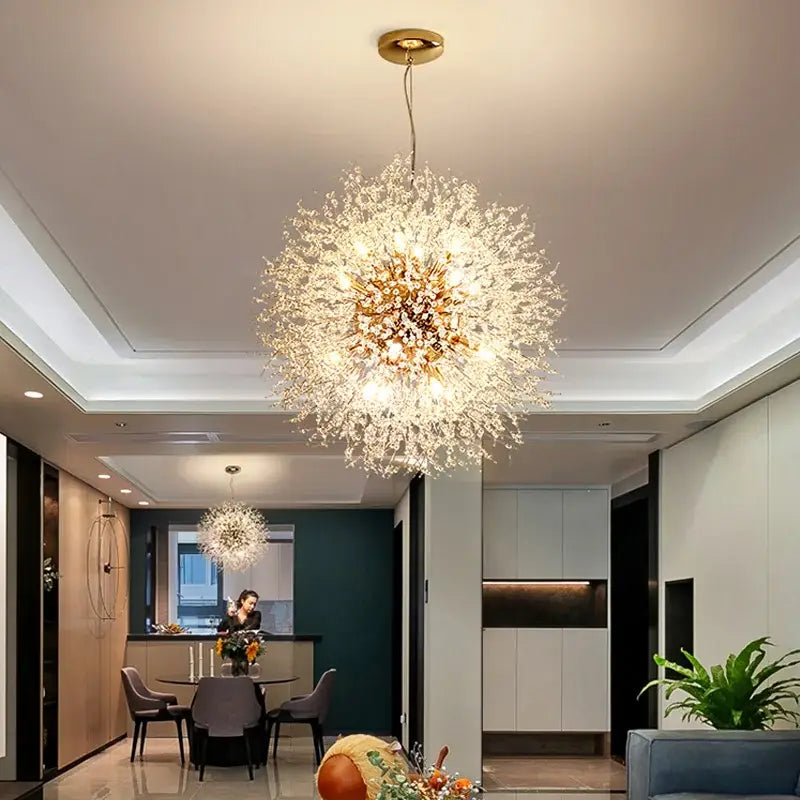 Luxury gold crystal dandelion chandelier living room light