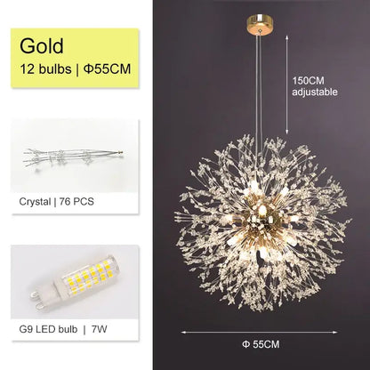 Luxury gold crystal dandelion chandelier living room light