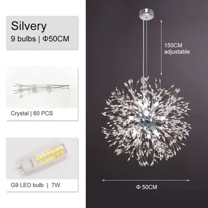 Luxury gold crystal dandelion chandelier living room light