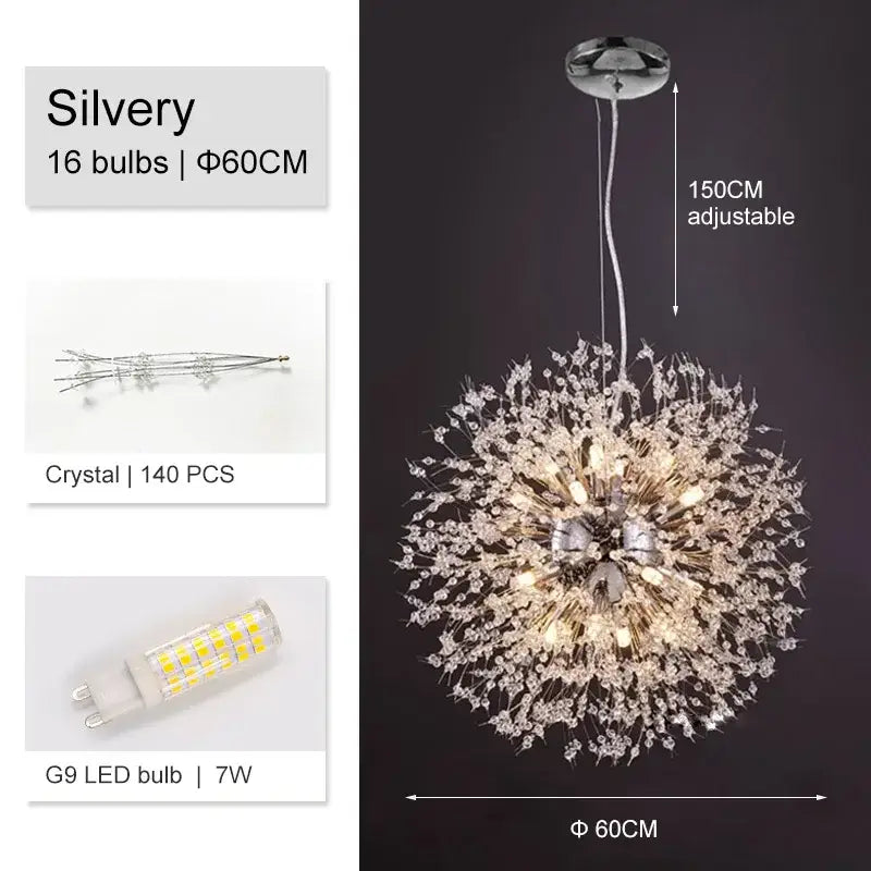 Luxury gold crystal dandelion chandelier living room light