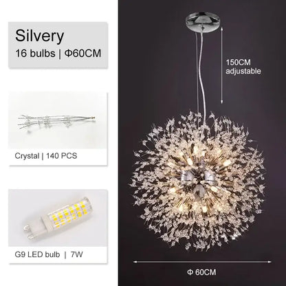 Luxury gold crystal dandelion chandelier living room light
