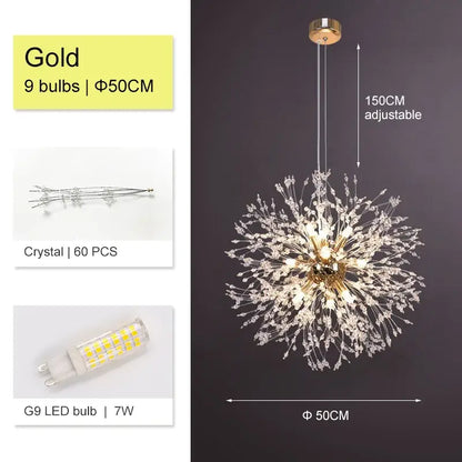 Luxury gold crystal dandelion chandelier living room light