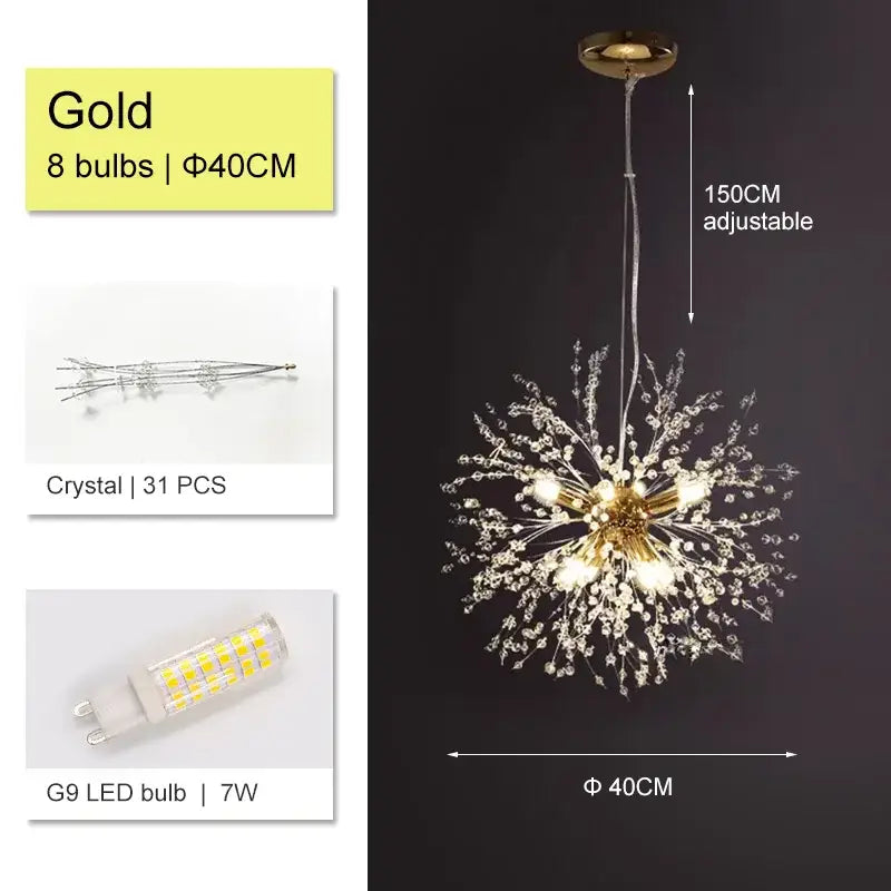 Luxury gold crystal dandelion chandelier living room light
