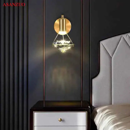 Luxury gold crystal diamond led wall sconce for bedroom lighting
