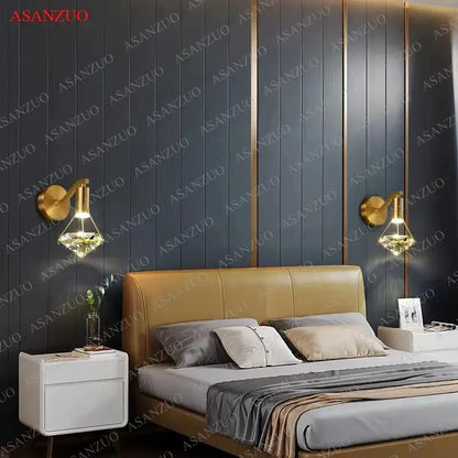Luxury gold crystal diamond led wall sconce for bedroom lighting