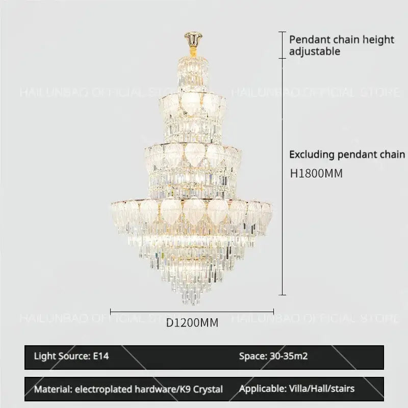 Luxury gold crystal duplex villa chandelier for living room