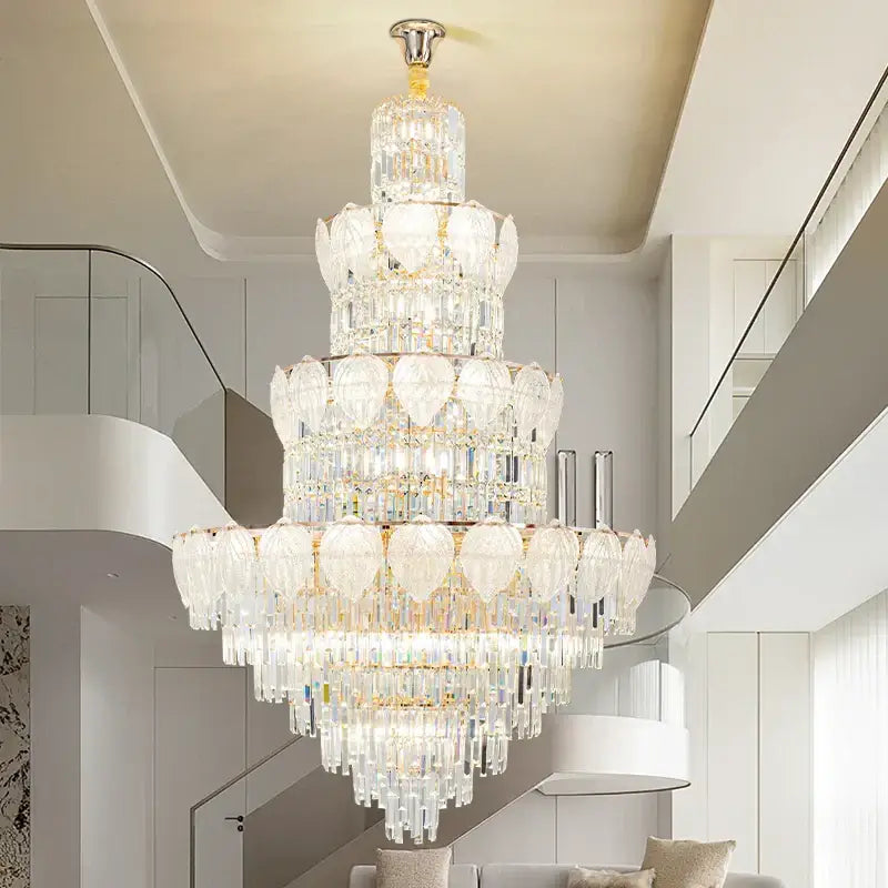 Luxury gold crystal duplex villa chandelier for living room