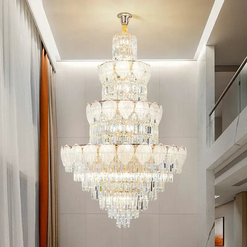 Luxury gold crystal duplex villa chandelier for living room