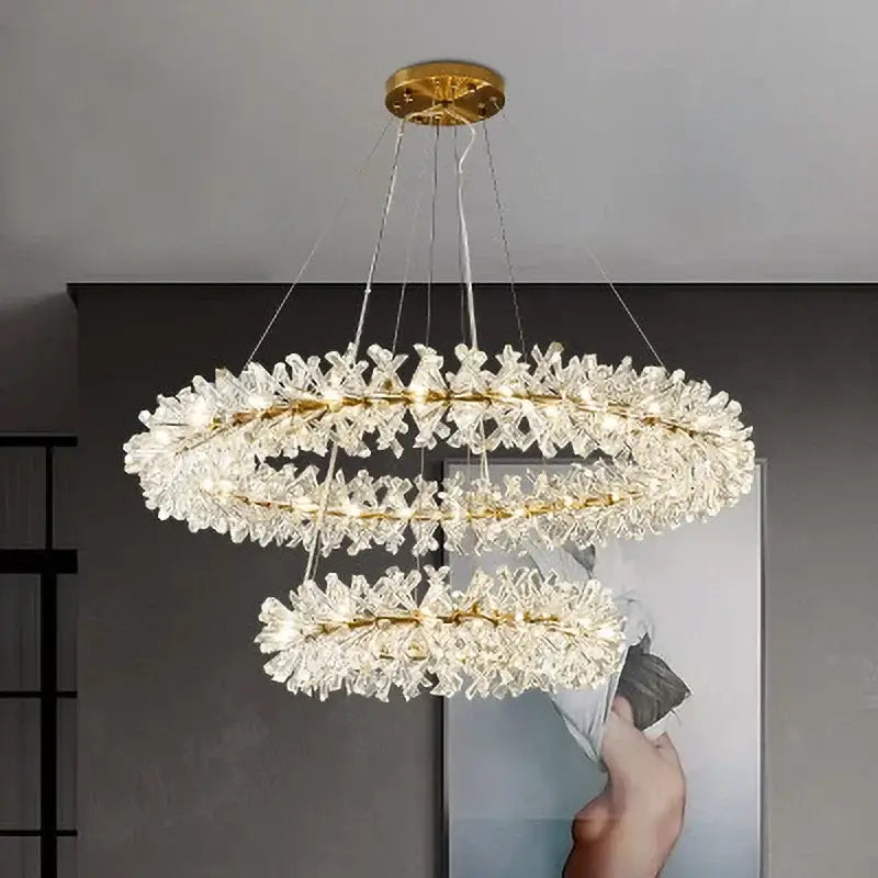 Luxury gold crystal flower chandelier living room led light