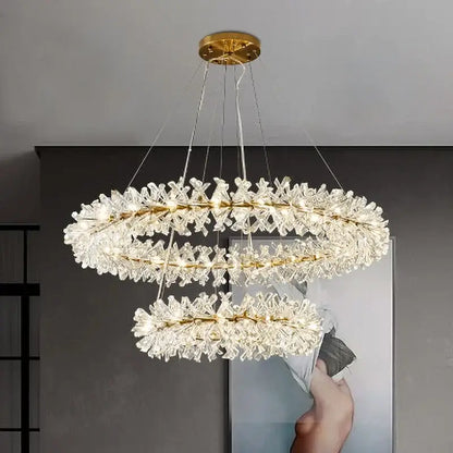 Luxury gold crystal flower chandelier living room led light