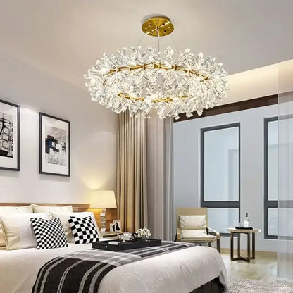 Luxury gold crystal flower chandelier living room led light