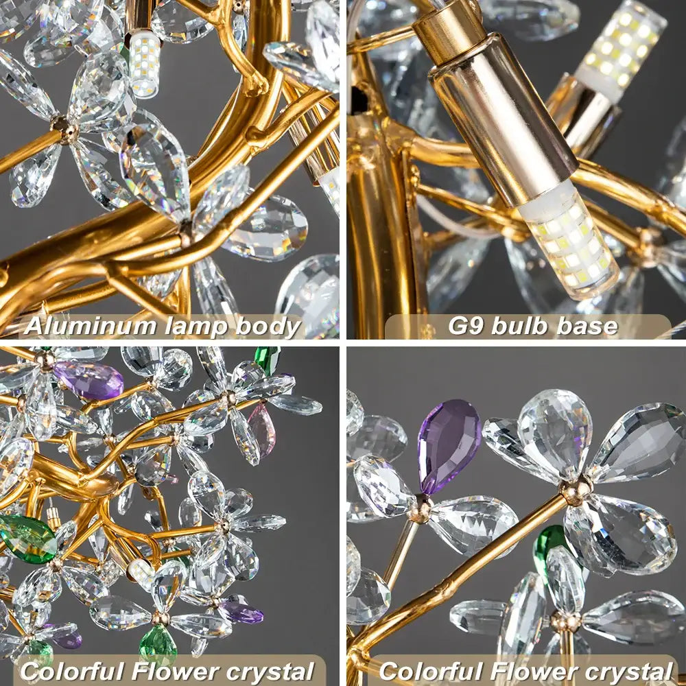 Luxury gold crystal flowers chandelier dining room tree branch light