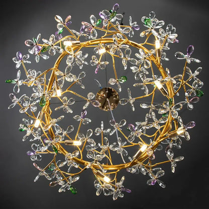 Luxury gold crystal flowers chandelier dining room tree branch light