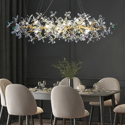 Luxury gold crystal flowers chandelier dining room tree branch light