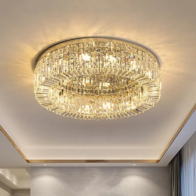 Luxury gold crystal glass round ceiling chandelier for living room