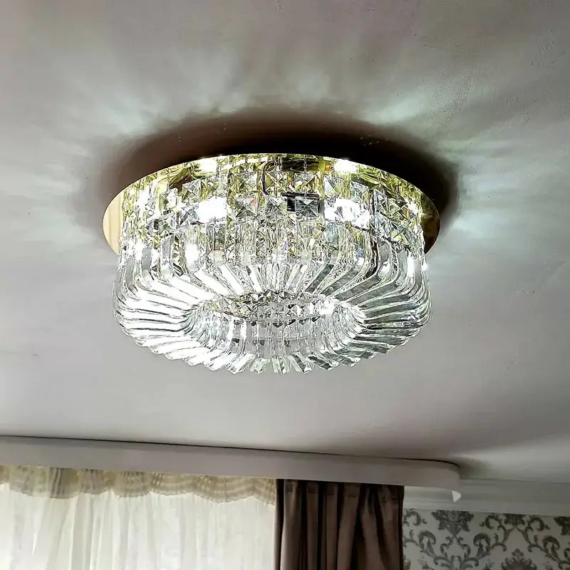 Luxury gold crystal glass round ceiling chandelier for living room