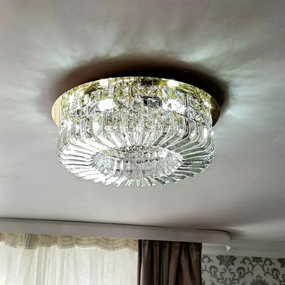 Luxury gold crystal glass round ceiling chandelier for living room