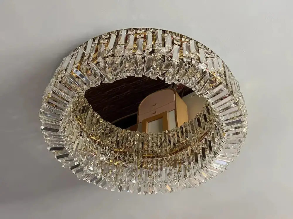 Luxury gold crystal glass round ceiling chandelier for living room