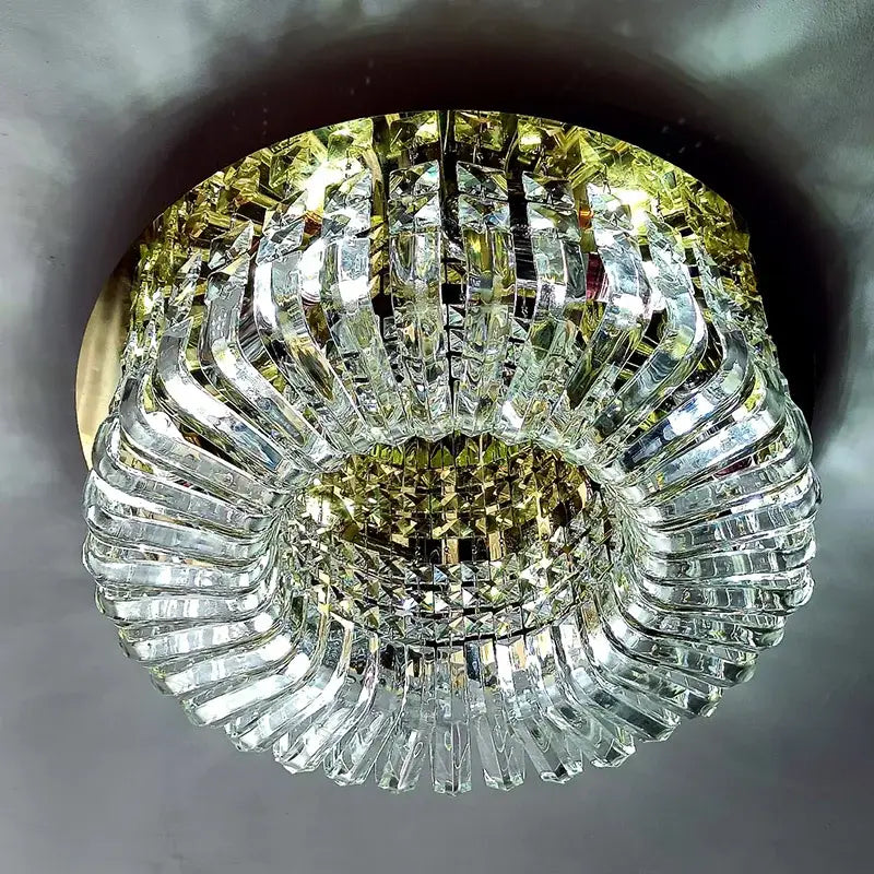 Luxury gold crystal glass round ceiling chandelier for living room