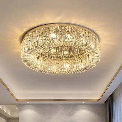 Luxury gold crystal glass round ceiling light for living room