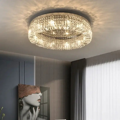 Luxury gold crystal glass round ceiling light for living room