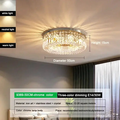 Luxury gold crystal glass round ceiling light for living room