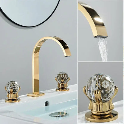 Luxury gold crystal handle basin faucet bathroom arched mixer