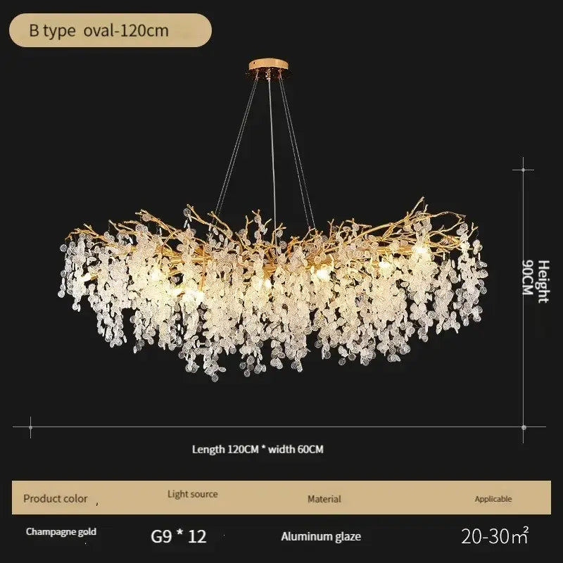 Luxury gold crystal led chandelier dining room pendant light