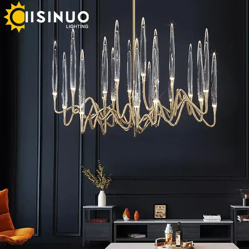 Luxury gold crystal led chandelier villa living room tree design