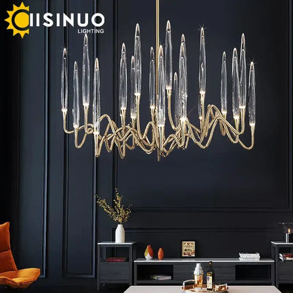 Luxury gold crystal led chandelier villa living room tree design