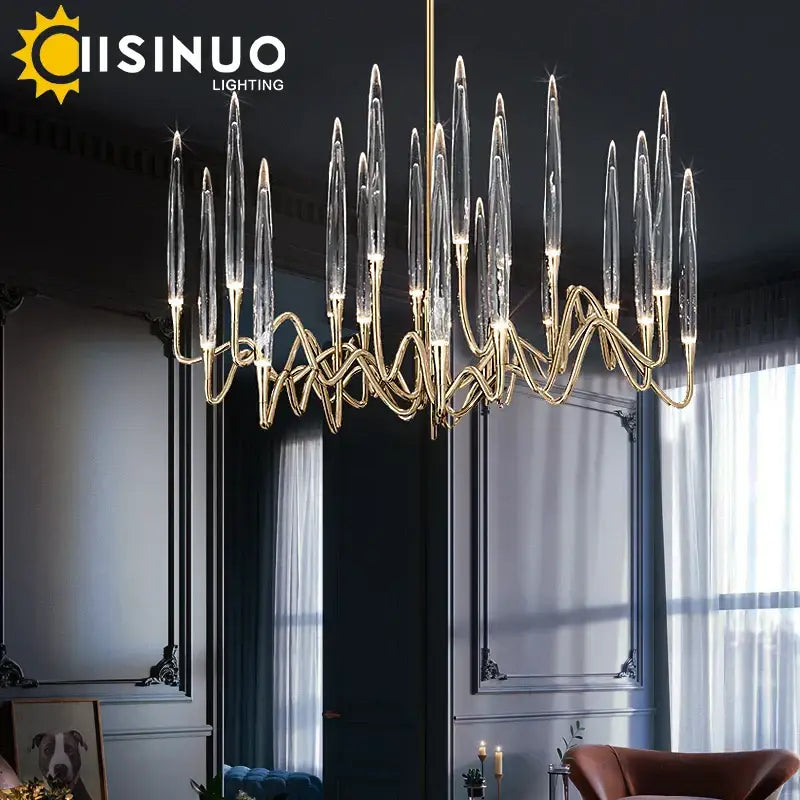 Luxury gold crystal led chandelier villa living room tree design