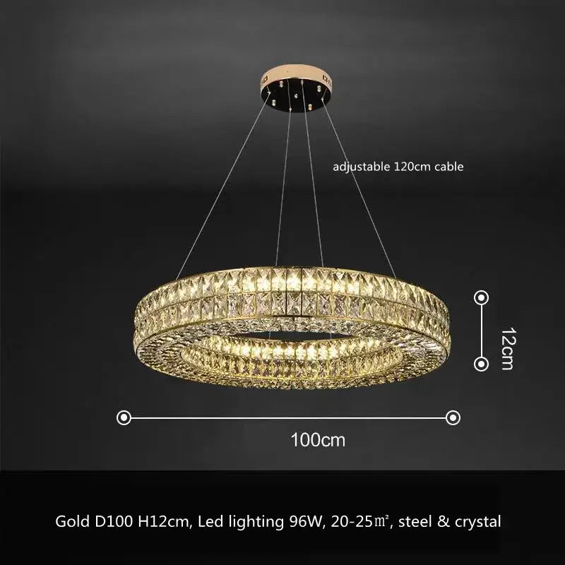 Luxury gold crystal led pendant light for dining room