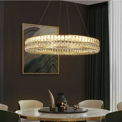Luxury gold crystal led pendant light for dining room