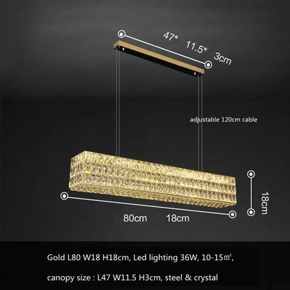 Luxury gold crystal led pendant light for dining room