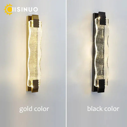 Luxury gold crystal led wall sconce living room textured glass light