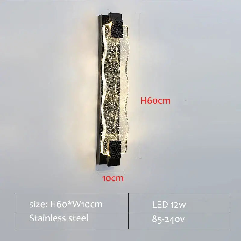 Luxury gold crystal led wall sconce living room textured glass light