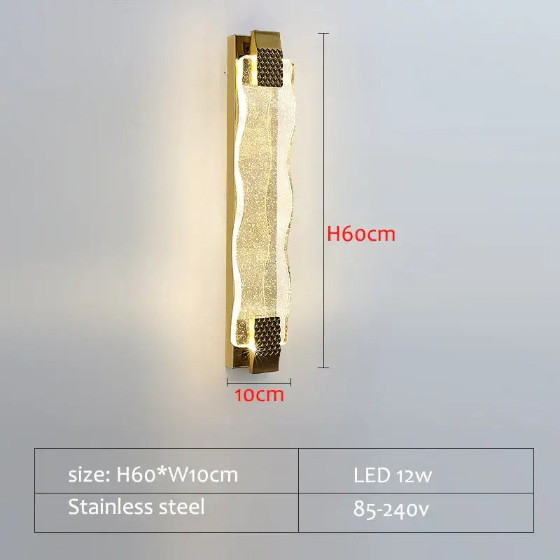 Luxury gold crystal led wall sconce living room textured glass light