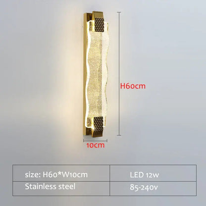 Luxury gold crystal led wall sconce living room textured glass light