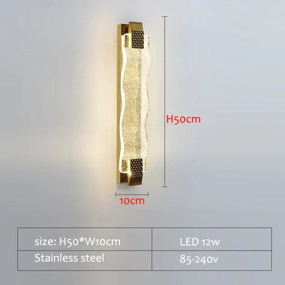 Luxury gold crystal led wall sconce living room textured glass light