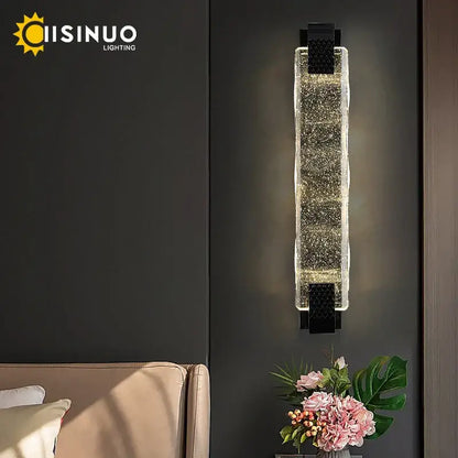 Luxury gold crystal led wall sconce living room textured glass light