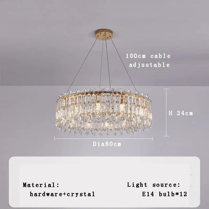 Luxury gold crystal pendant chandelier for living room