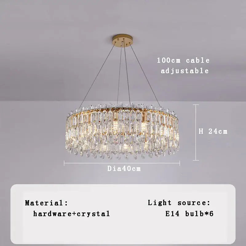Luxury gold crystal pendant chandelier for living room