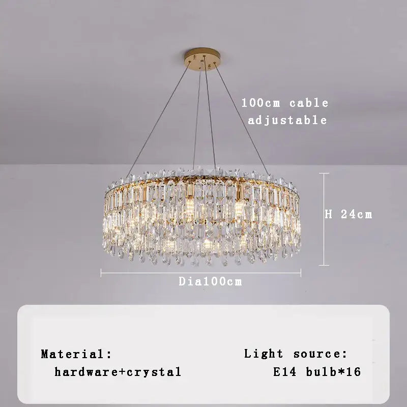 Luxury gold crystal pendant chandelier for living room