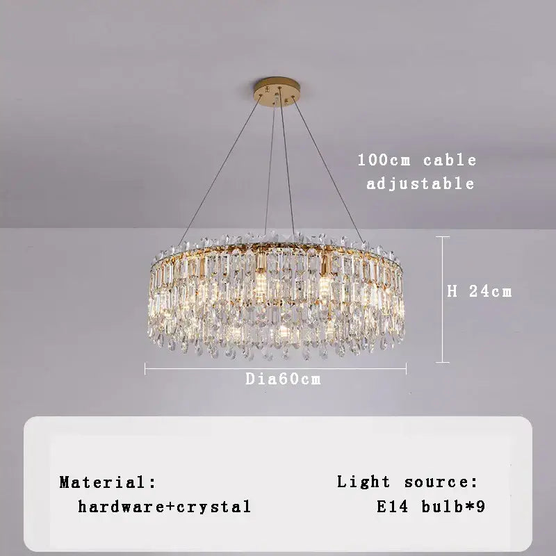 Luxury gold crystal pendant chandelier for living room