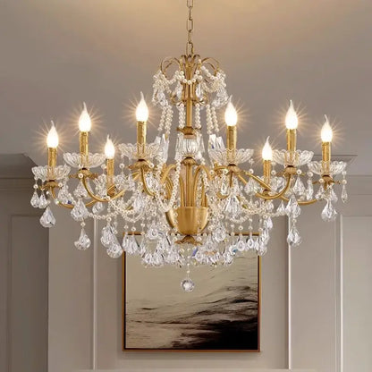 Luxury gold crystal pendant chandelier foyer light with pearl strands