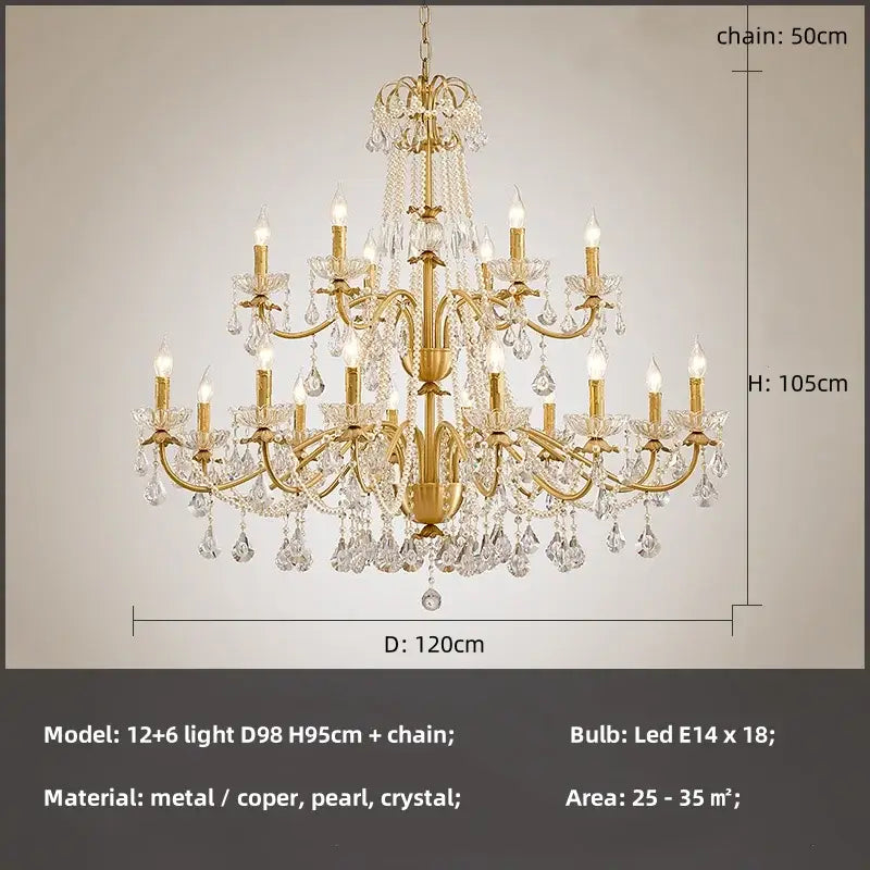 Luxury gold crystal pendant chandelier foyer light with pearl strands