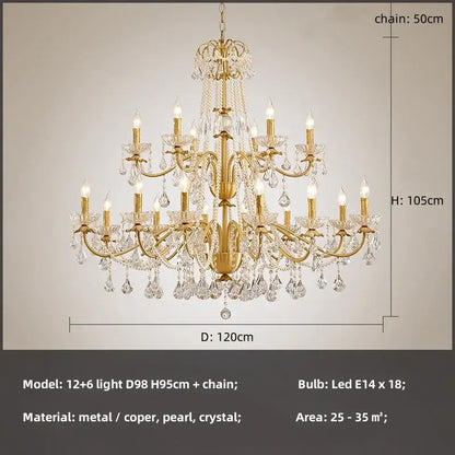 Luxury gold crystal pendant chandelier foyer light with pearl strands