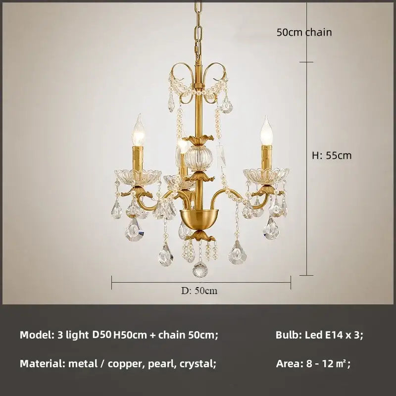 Luxury gold crystal pendant chandelier foyer light with pearl strands