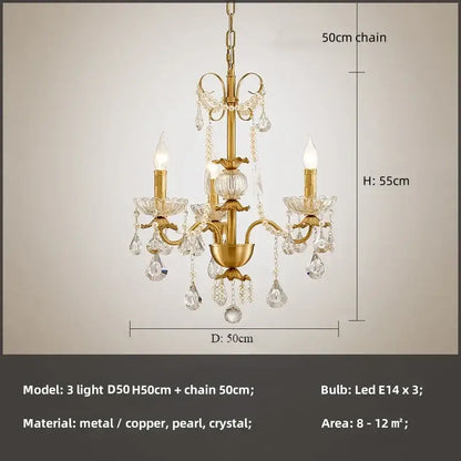 Luxury gold crystal pendant chandelier foyer light with pearl strands